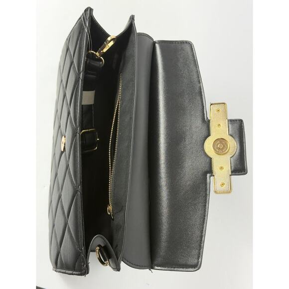 VALENTINO Orlandi Black Quilted Handbag Top Handle Crossbody Vegan Leather Gold - Picture 4 of 6